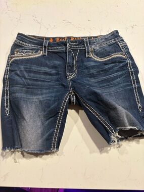 Rock Revival Frayed Hem Denim Easy Shorts Size 30